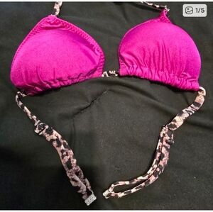 Pink Posing Bikini with Animal Print Straps